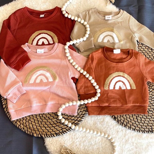 Baby Boy/Girl Rainbow Pattern Long Sleeve Waffle Knit Pullover