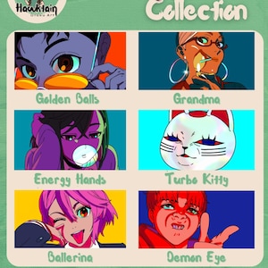 Puede incluir: Una impresi&oacute;n hologr&aacute;fica con seis ilustraciones de estilo anime de la "Ghostly Aliens Collection". Las im&aacute;genes incluyen personajes llamados "Golden Balls", "Grandma", "Energy Hands", "Turbo Kitty", "Ballerina" y "Demon Eye". El tama&ntilde;o es de 5,08 x 10,16 cm.
