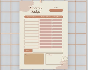 Presupuesto mensual, rastreador de gastos, lista de verificación de facturas, rastreador de ahorros