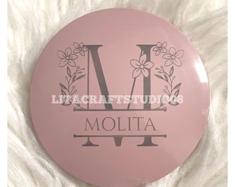 Personalized LED compact mirror, laser engraved, bridal gift, bridesmaid, bachelorette, birthday, pocket mirror