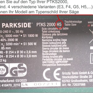 Reinforced table insert suitable for PARKSIDE PTKS 2000 G5 + H5, base plate insert image 5