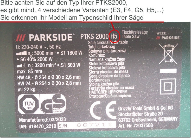 Reinforced table insert suitable for PARKSIDE PTKS 2000 G5 + H5, base plate insert image 5