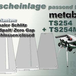 Inserto de mesa para serras de mesa Metabo TS254 + TS254M, também disponível como inserto de folga zero.