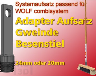 Attachment broom handle adapter extension for WOLF Click combisystem for threaded broom