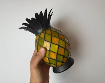 Partylite Pineapple Tropical Fruit Mosiac Glass Accent Votive Tealight Candle Lamp