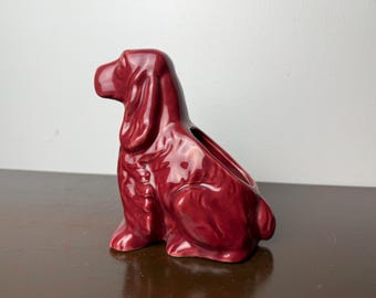 Vintage USA Shawnee Pottery Röd Vinröd Keramik Cocker Spaniel Planter Pot