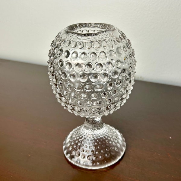 Vintage Duncan & Miller Hobnail Clear Glass Ivy Ball Vase, Rose Bowl, Collectible Mid Century Glassware, Pedestal Footed Flower Vase