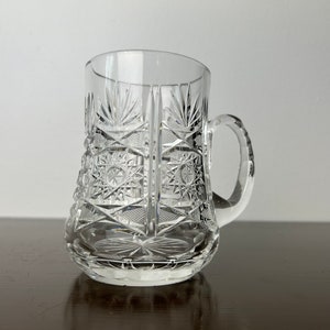 Vintage Bohemian Hand Cut Crystal Beer Mug/Stein/Glass with Handle, Czech Republic Bohemia Glassware, Gift for Him