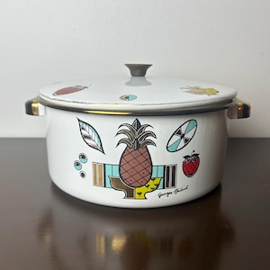 MCM Georges Briard Ambrosa geëmailleerde/geëmailleerde metalen pot, moderne atomaire keuken uit het midden van de eeuw, vintage retro metalen kookpan kookgerei