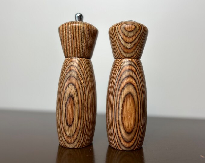 Vintage Mr. Dudley Multi Color Wood Grain Pepper Mill & Salt Shaker Set, Spice Grinder