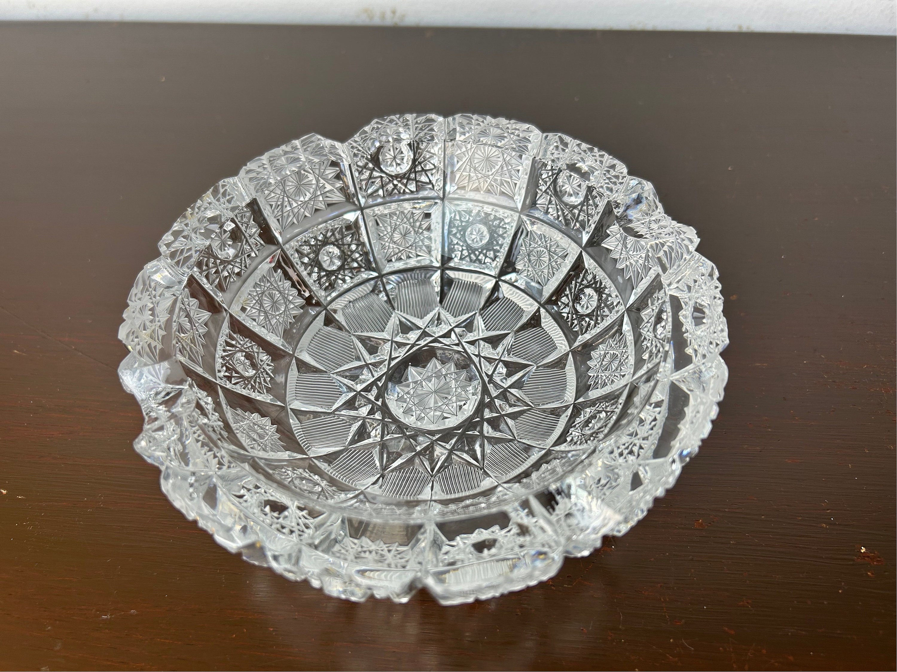 Vintage Bohemian Queens Lace Hand Cut Crystal Small Trinket Bowl