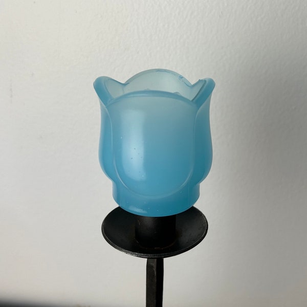Vintage Light Blue Glass Tulip Candle Holder Cup by Homco, Spring Flower Home Decor, Votive/Tealight Holder Peg Bottom