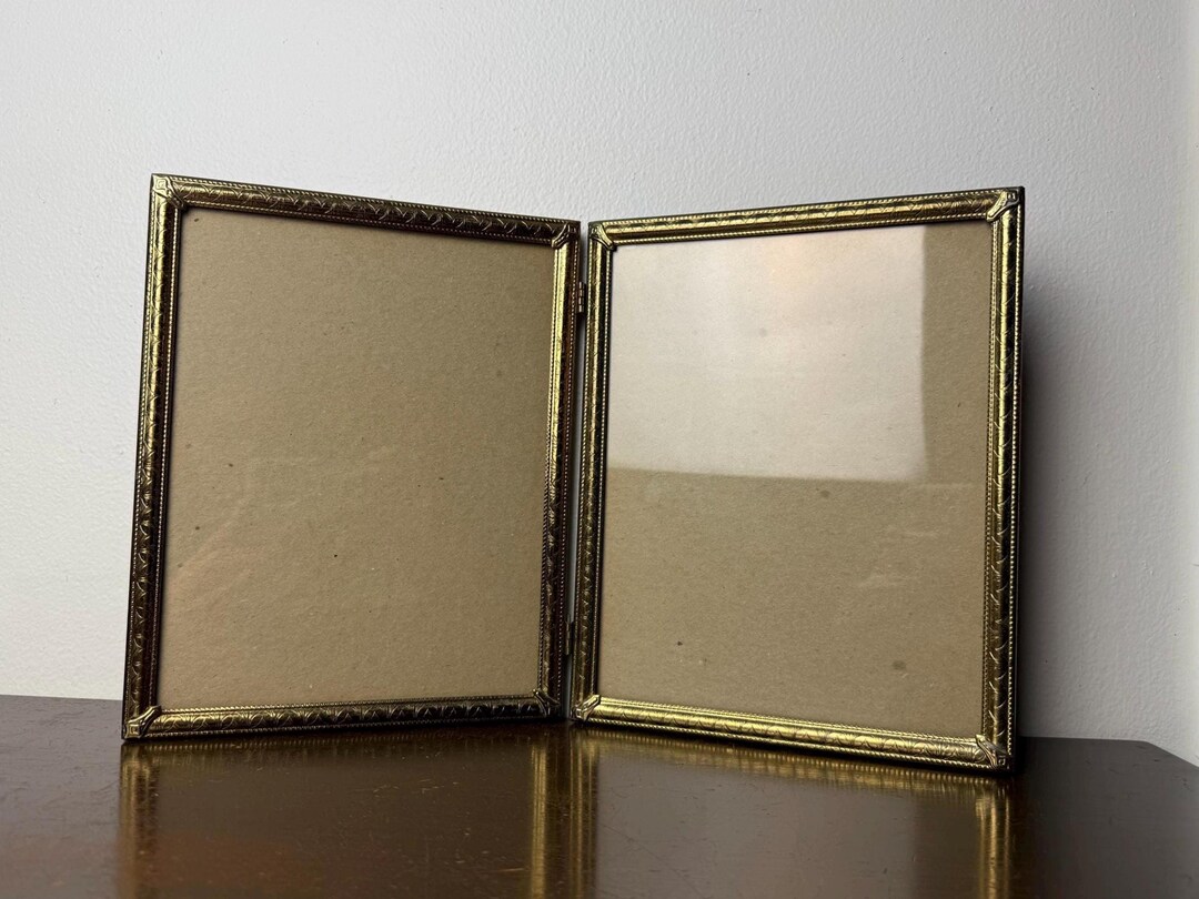 Vintage 8x10 Hinged Folding Gold Metal Double Picture Frames, Mid ...
