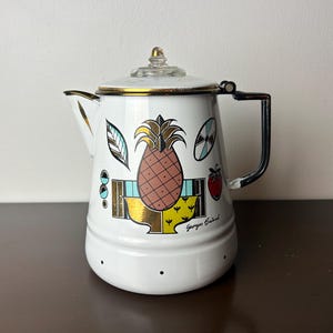 MCM Georges Briard Ambrosa Enamel/Enamelware Metal Coffee Pot, Mid Century Modern Atomic Kitchen Dining, Vintage Retro Metal Percolator