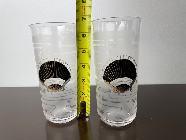 Culver SeaShell Highball Gläser/Becher, Vintage Kunststoff Barware Trinkgläser, MCM Stil, Post Modern, Gold und Schwarz Bild 9