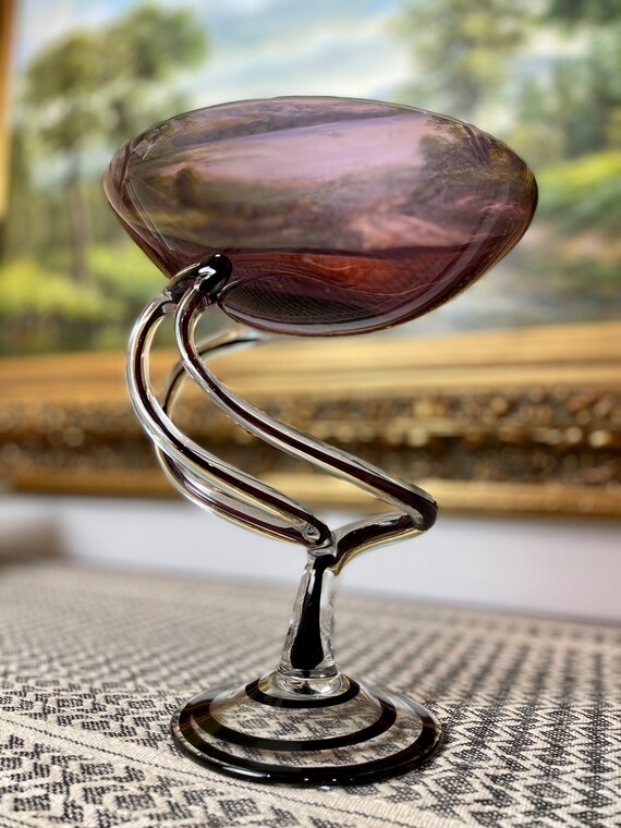 Jellyfish Purple Pedestal Bowl by Jozefina, Krosno Glass