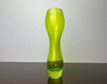 Post Modern era IKEA Handblown Lime Green Tall Glass Flower Vase, Swedish Modernist, Vintage Polish Art Glass