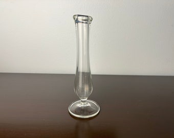 Vintage MCM Small Clear Swung Pedestal Vase, Handblown Art Glass Bud/Stem Vase, Mid Century Modern Collectible Glass Home Decor