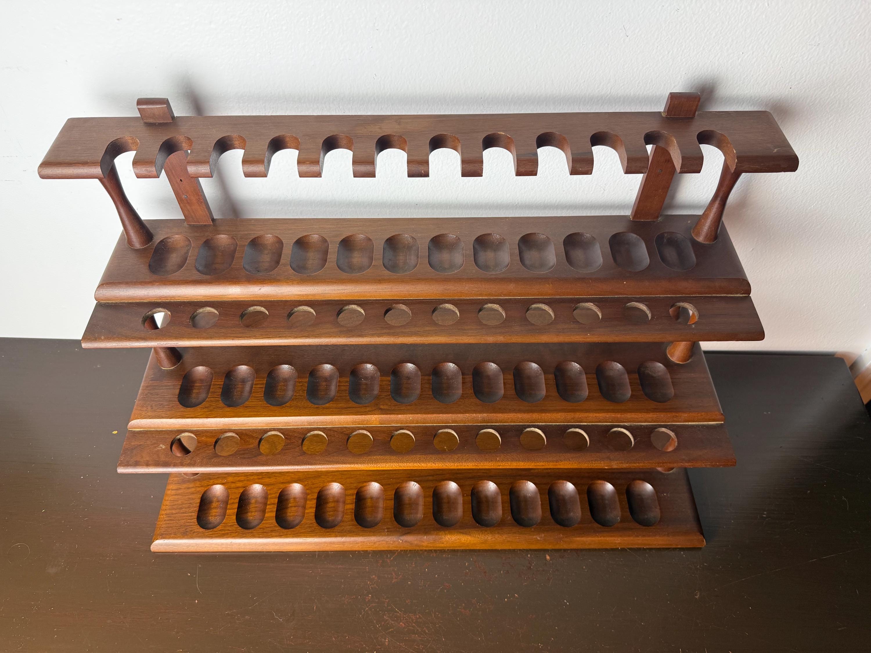 Decatur Industries Pipe Rack Vintage Mid Century Era Walnut Wood 36 Pipe Rack Wall Counter Display ...
