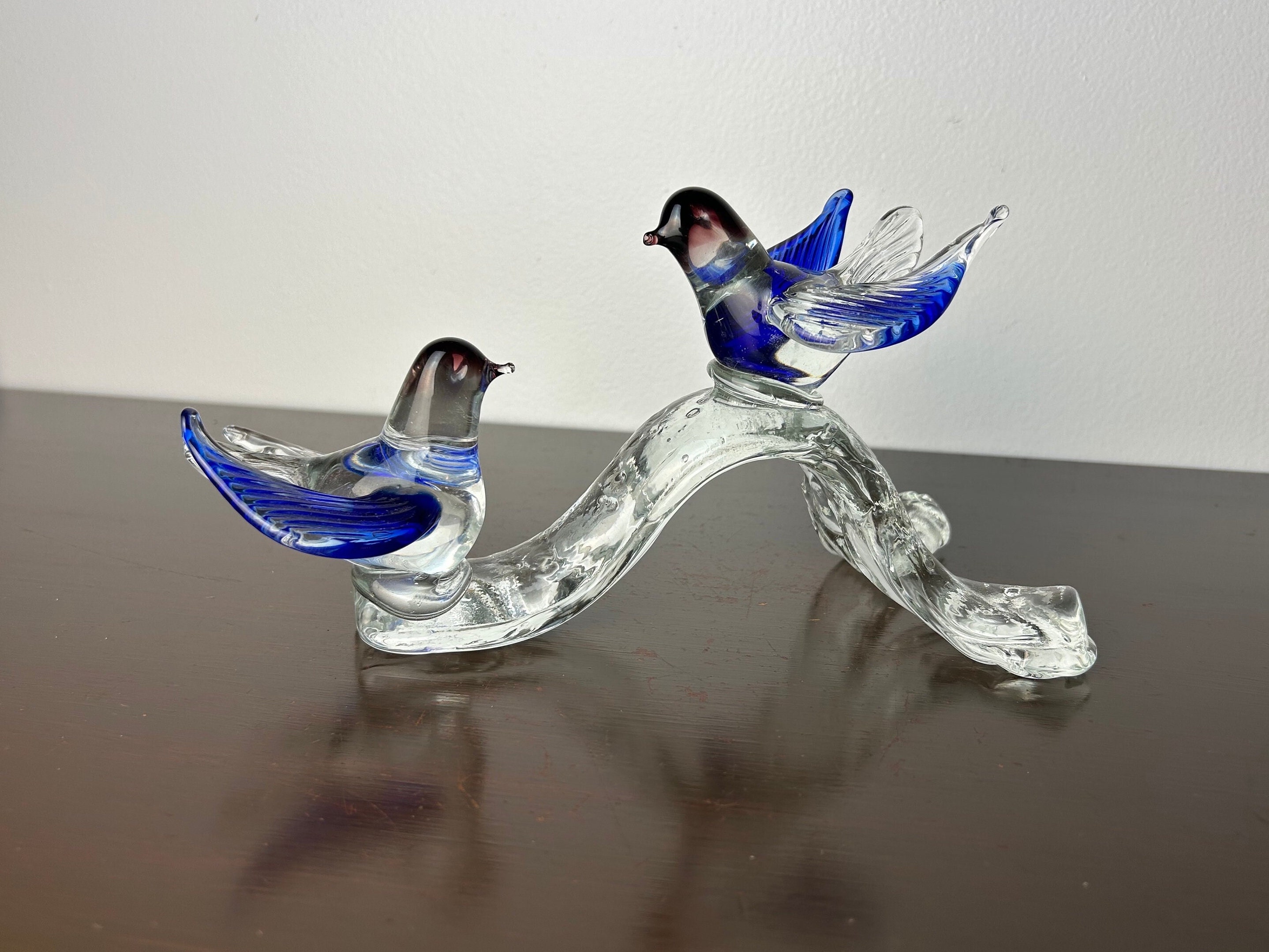 Vintage Murano Italy Style Art Glass Love Birds on Branch Statue