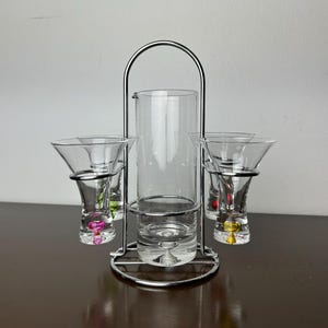 ヴィンテージ コントロールバブルマティーニミキシングピッチャー/グラス4個セット クロームキャディキャリア、現代的なバーカート装飾、ミクソロジストバーテンダーギフト