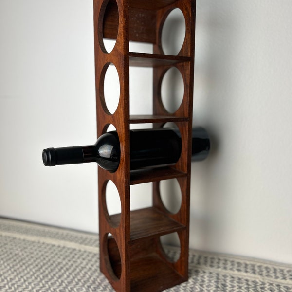 Crate & Barrel Shesham Wooden Wall Mounted Shelf Wine Rack for Small Spaces, Danish Scandinavian Modern MCM style, Wine Bar Storage