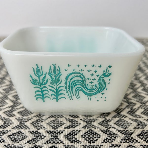 Vintage Pyrex Turquoise Amish Butterprint Refrigerator Dish NO LID 0501, Mid Century Kitchen Storage Box