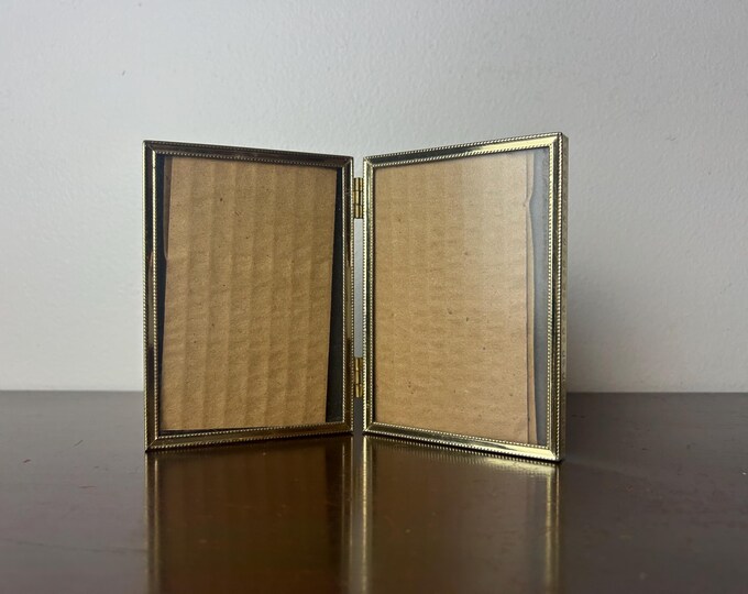 Vintage Hinged Bifold Gold Metal Double Picture Frames, Mid Century ...