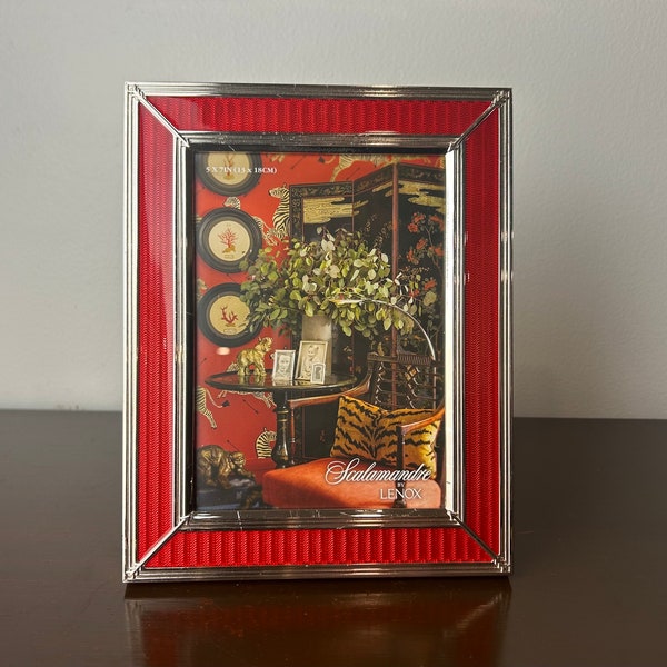 Scalamandre by Lenox Zebras Arrow 5x7 Silverplate Picture Frame, Maximalist Photo/Art Print Display, Silverplate & Bright Red Enamel