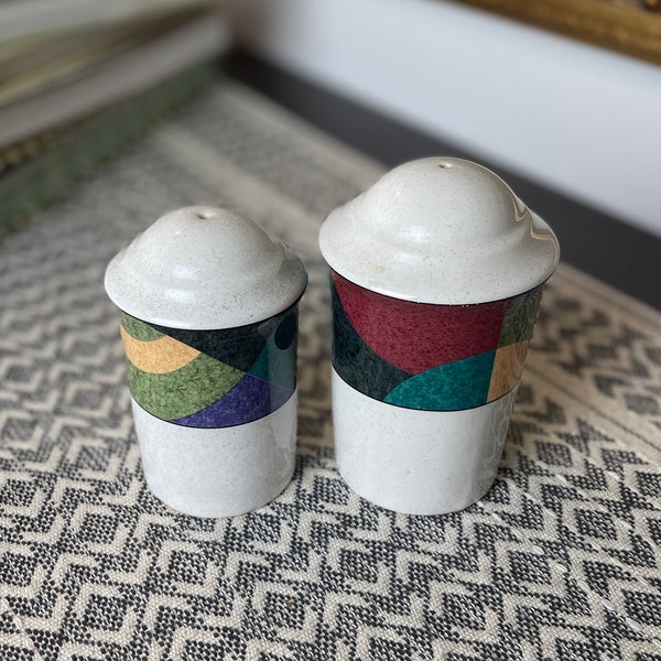 Post Modern Ceramic Salt & Pepper Shakers Set by Studio Nova Impulse, Contemporary/Modern Dinnerware, Colorful Geometric Pattern