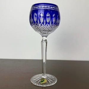Waterford signed Clarendon Blue Cut to Clear Crystal Hock Stemmed Wine Glass