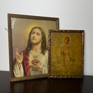 Vintage Heilige Herz von Jesus & Jungfrau Mutter Maria Religiöse Wohnkultur Drucke