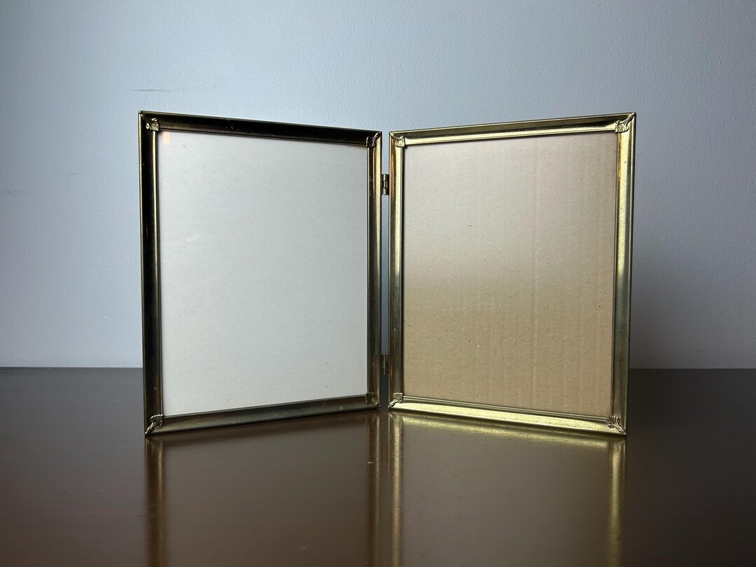 Vintage 8x10 Hinged Folding Gold Metal Double Picture Frames, Mid ...