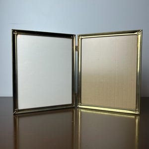 Vintage 8x10 Hinged Folding Gold Metal Double Picture Frames, Mid Century Book Photo Set, Antique Victorian Vanity Bedroom Portrait Display