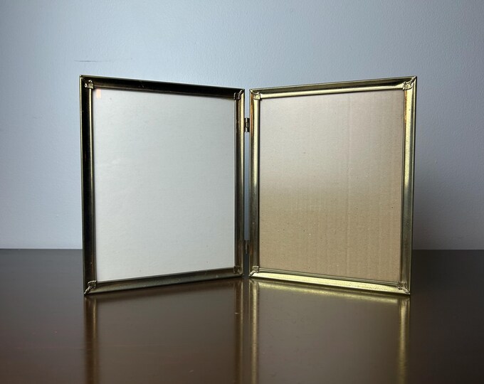 Vintage 8x10 Hinged Folding Gold Metal Double Picture Frames, Mid ...