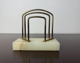 Vintage Art Deco Onyxstein & Messing Brief-/Briefhalter, Mitte des Jahrhunderts Schreibtisch-Organizer, Home Office, Papierkram-Aufbewahrung, Serviettenhalter