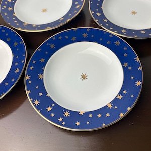 Vintage 90s Galaxy Blue Porcelain Soup Bowls Set of 4 by Sakura, Whimsigoth 1990s Dinnerware Accessories, Witchy Whimsical Astrology