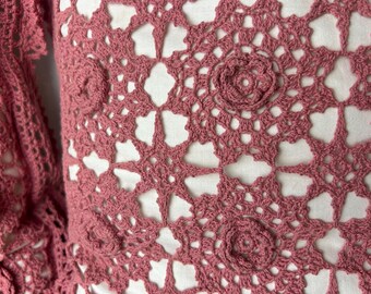Paire De Coussins Anciens Vintage Satin Rose Et Turquoise - Napperon Crochet