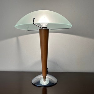 Lampe ovni champignon rétro IKEA Kvintol, base chromée, abat-jour en verre dépoli, lampe soucoupe volante de bureau vintage, style Memphis Milano/post moderne