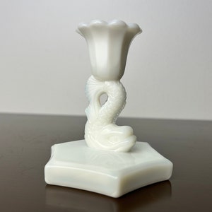 Vintage Westmoreland Koi Fish/Dolphin Milk Glass Candlestick Holder, Asian Japanese, Mid Century Glass