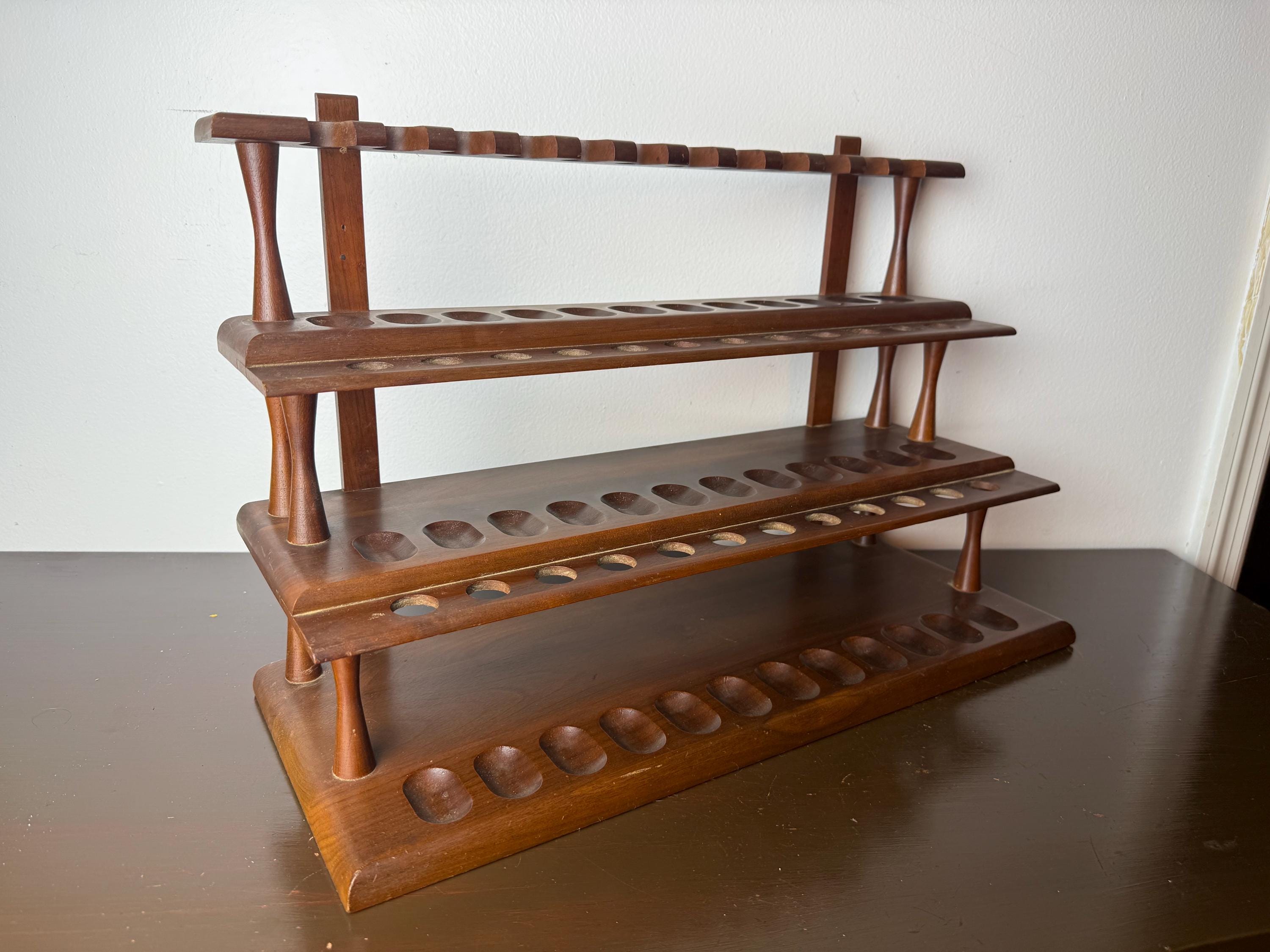 Decatur Industries Pipe Rack Vintage Mid Century Era Walnut Wood 36 Pipe Rack Wall Counter Display ...