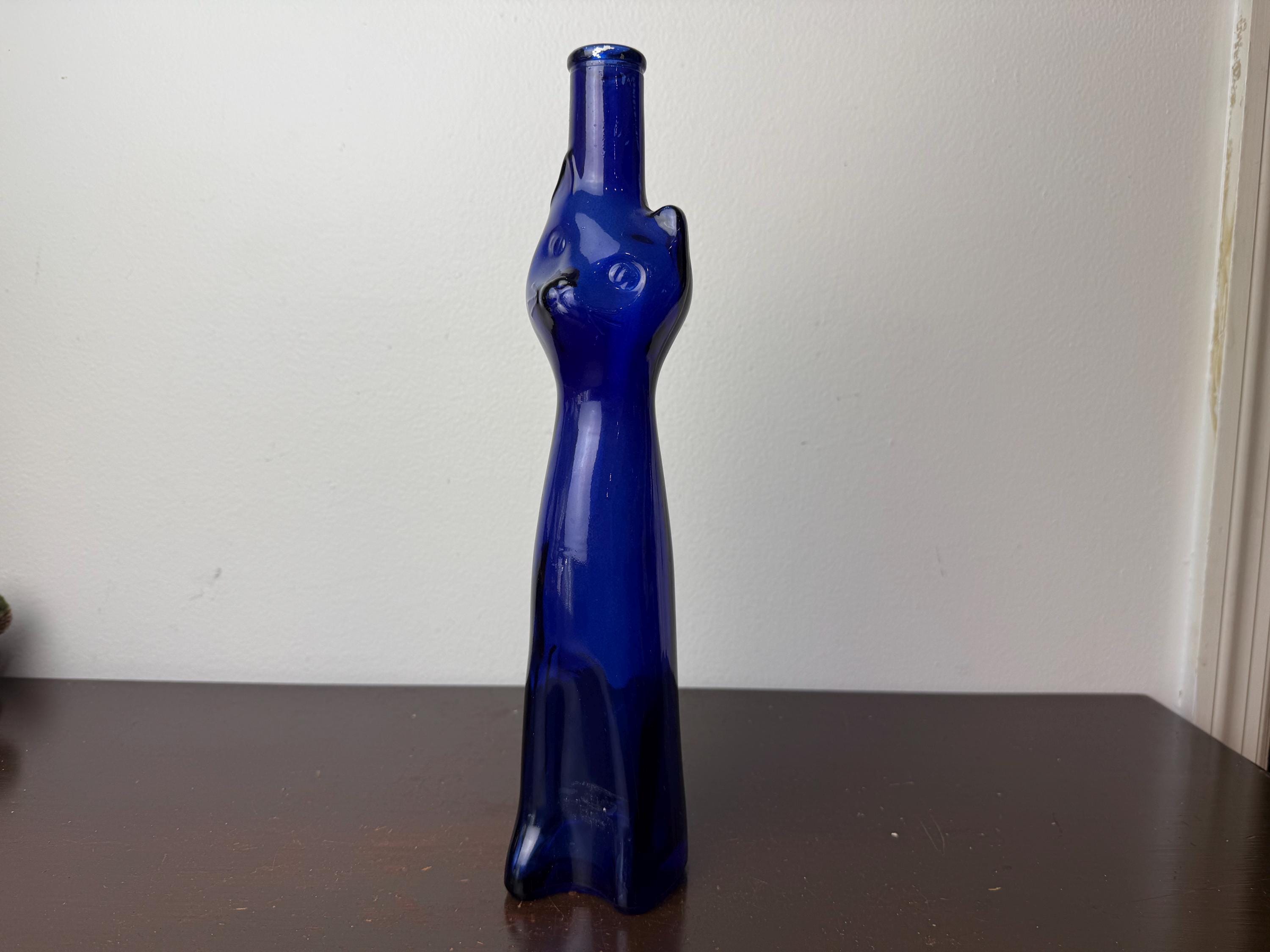 Blue Glass Cat Bottle - Etsy