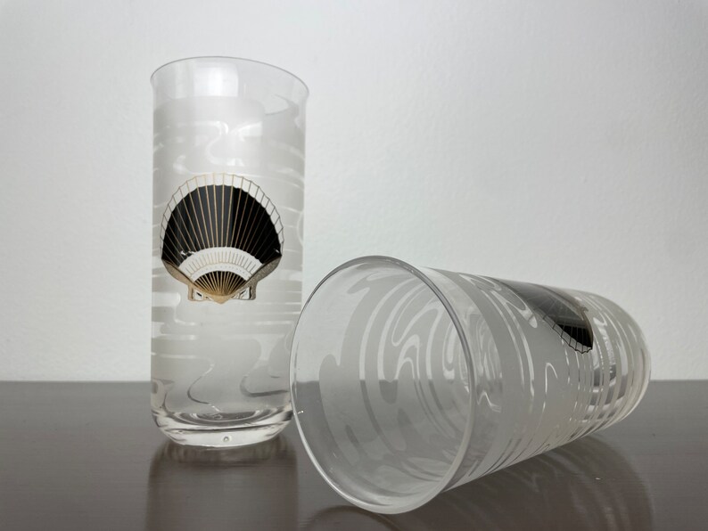 Culver SeaShell Highball Gläser/Becher, Vintage Kunststoff Barware Trinkgläser, MCM Stil, Post Modern, Gold und Schwarz Bild 3