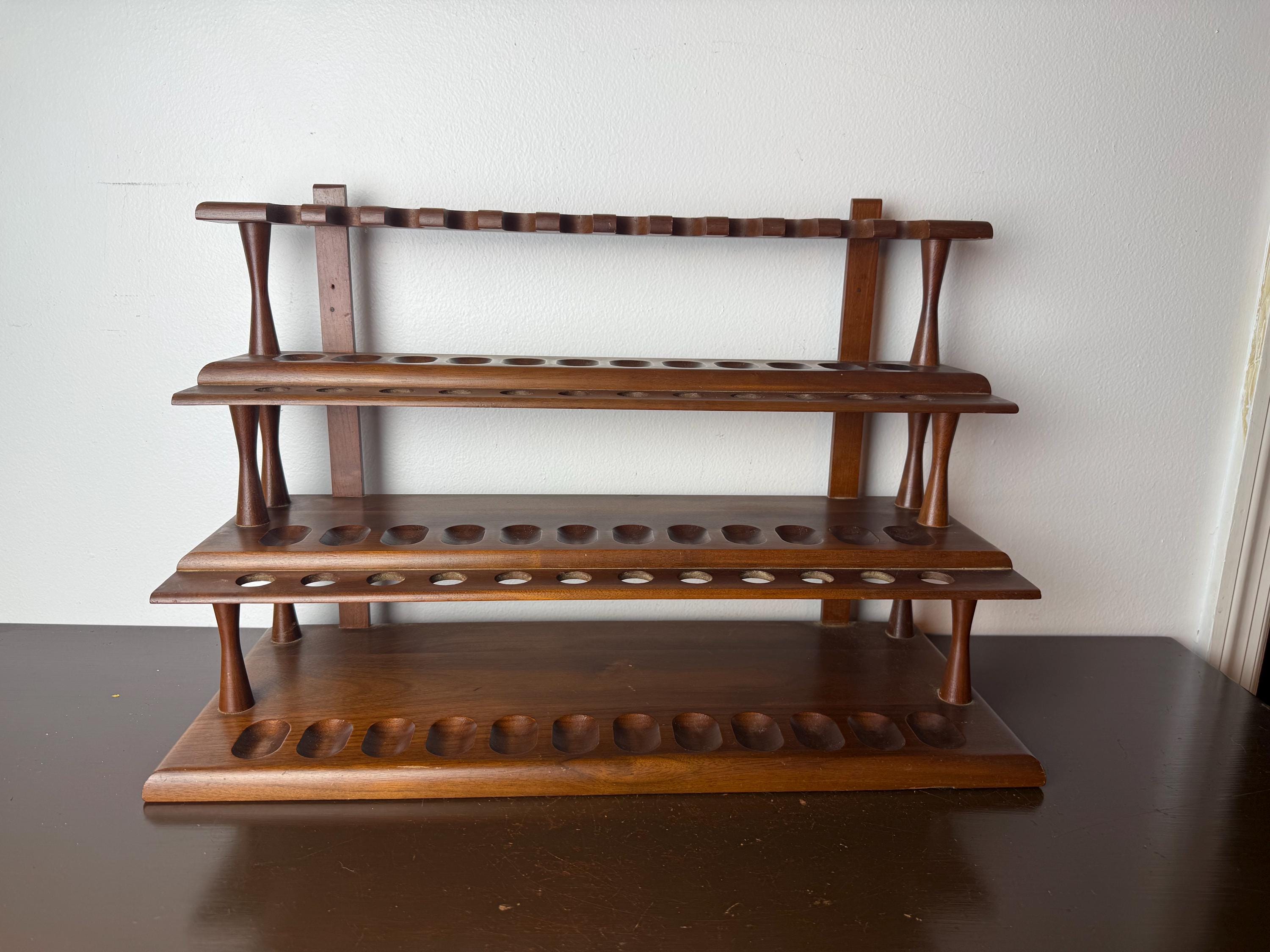 Decatur Industries Pipe Rack Vintage Mid Century Era Walnut Wood 36 Pipe Rack Wall Counter Display ...