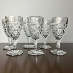 Vintage Fostoria American Cube Pattern Water Glasses/Wine Goblets, Hexagon Foot, Early American Cubist