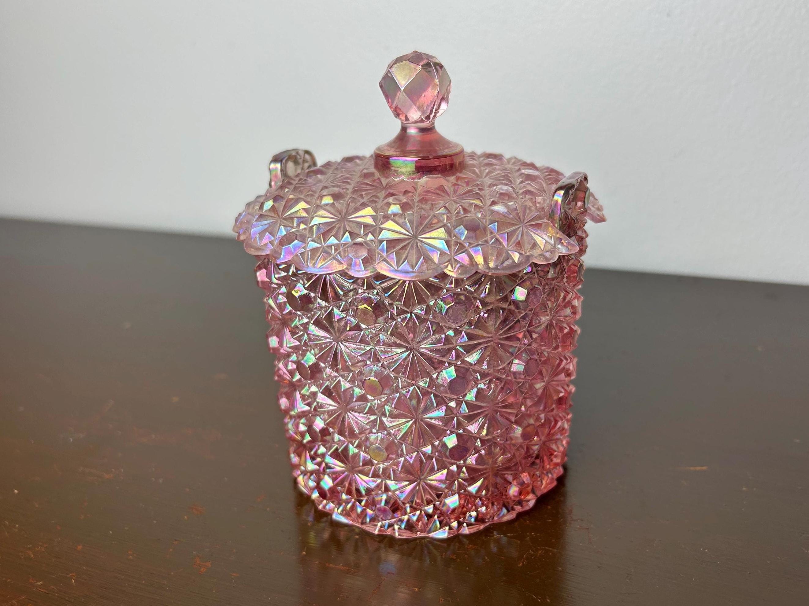 Vintage Iridescent Pink Daisy & Button Fenton Lidded Candy