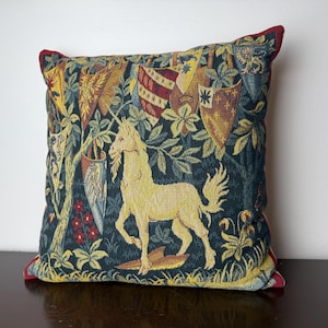 King Arthur Heraldic Unicorn & Shields Pillow and Insert, Mideval Middle Age Home Couch Decor