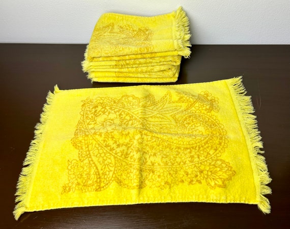 Vintage Fieldcrest Yellow Paisley 100 Cotton Hand Towels Set With Fringe 1970s Bathroom Mid Century Etsy Sweden