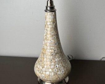 Mother of Pearl Chapiz Mosiac Tile Table Lamp, Coastal Beach House Desk/Vanity/Nightstand Lighting, Modern Ocean Office Home