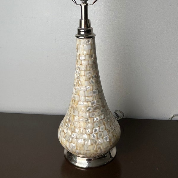 Mother of Pearl Chapiz Mosiac Tile Table Lamp, Coastal Beach House Desk/Vanity/Nightstand Lighting, Modern Ocean Office Home